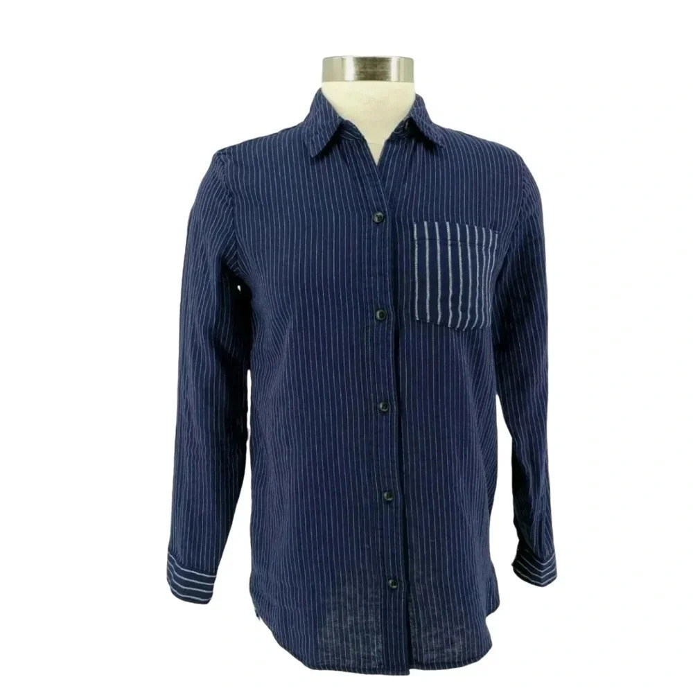 Madewell Boyfriend Shirt Striped Long Sleeve Button Up Collared Oversized Top